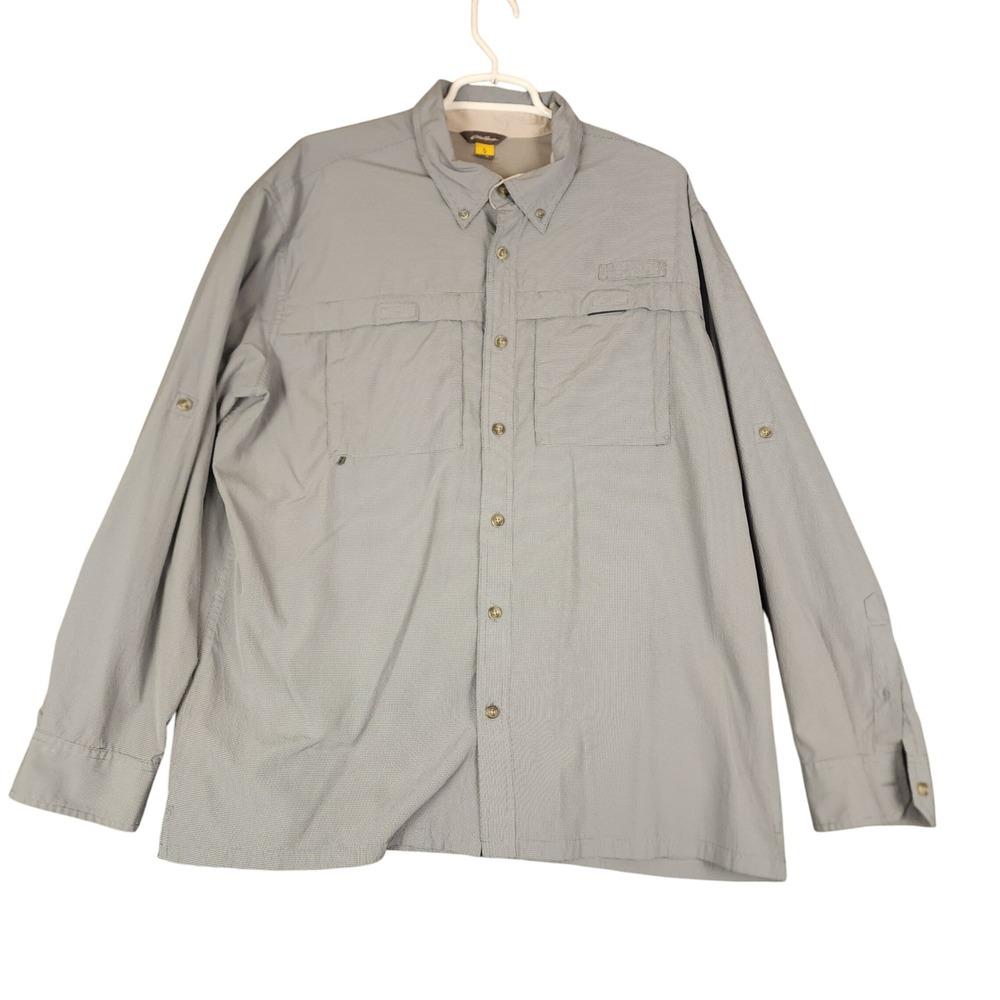 Eddie Bauer‎ Mens XL Button Down Shirt Long Sleeve Outdoor Fishing Casual Gray